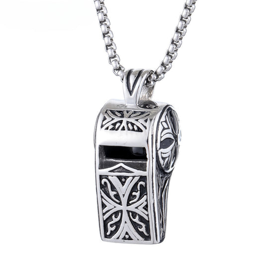 Cross Flower Whistle Titanium Steel Necklace for Men