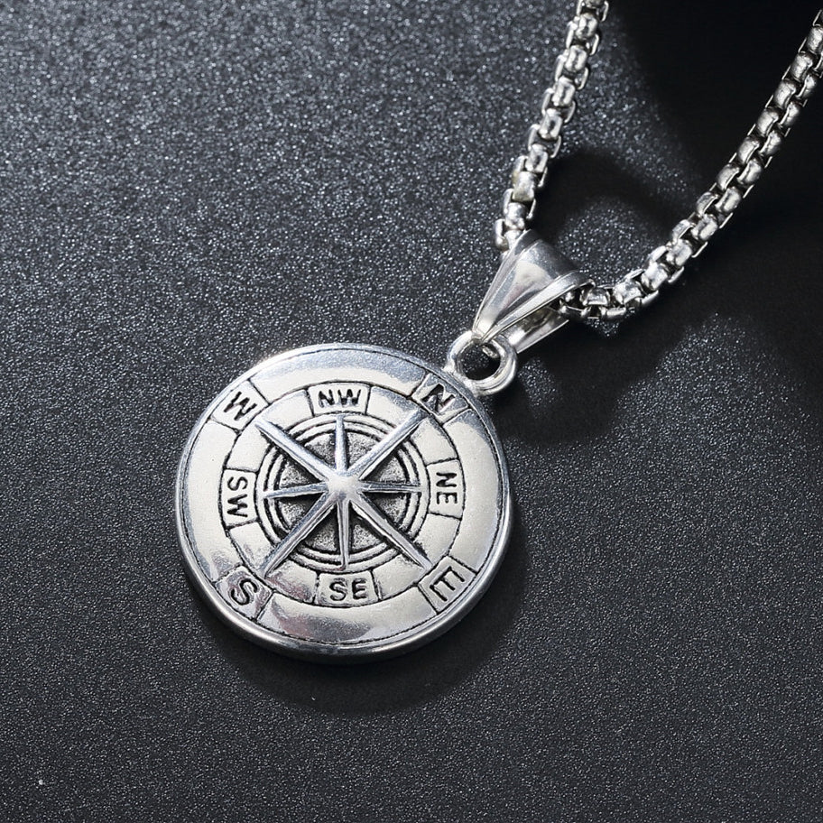 Compass Titanium Steel Necklace for Men