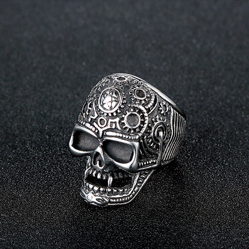 Titanium Steel Skull Ring for Men - Retro Religious Totem Jewelry in European and American Fashion