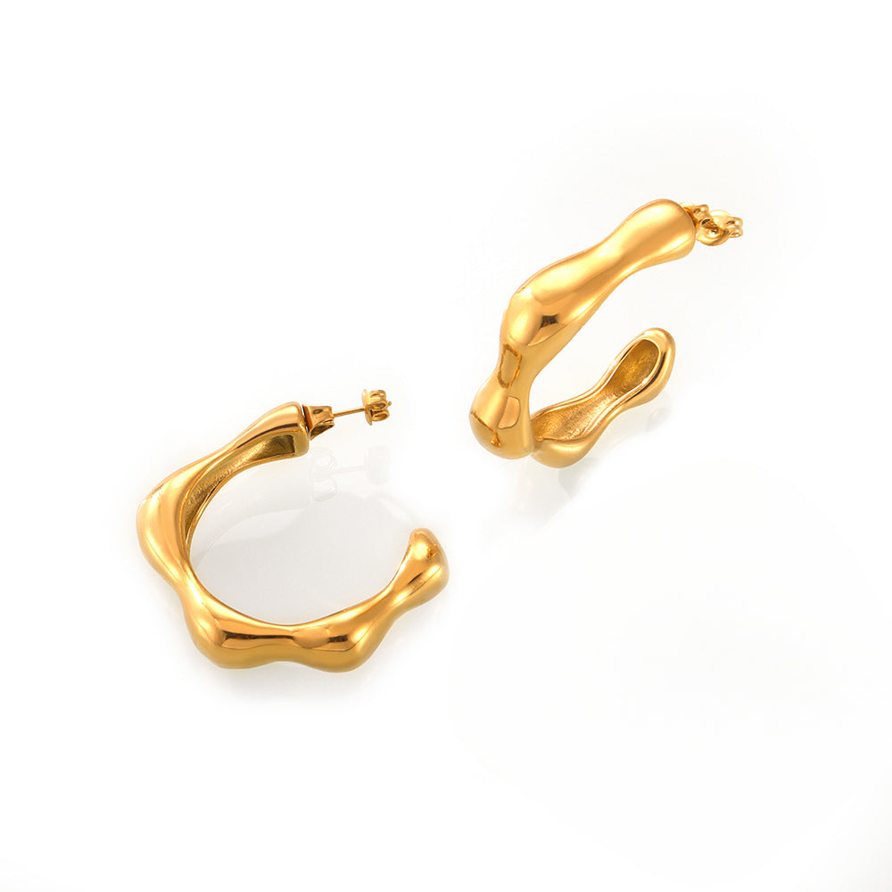 European Chic Gold-Plated C-Shape Earrings with a Twist