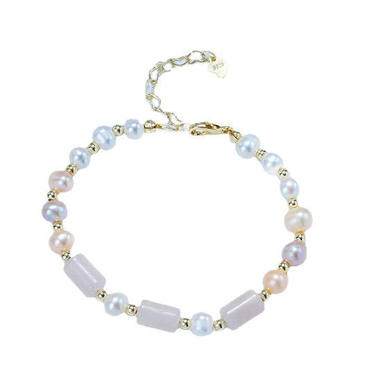 Fortune's Favor: Sterling Silver Crystal Barrel Freshwater Pearl Bracelet