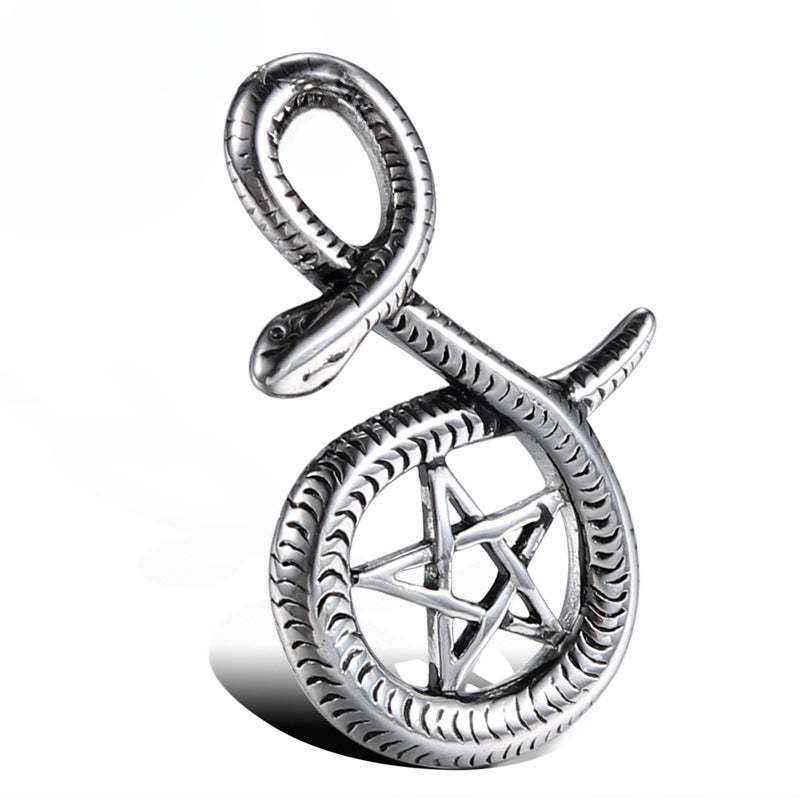 Retro Hollow Pentagram Snake Pendant in Titanium Steel - Fashion Jewelry for Men