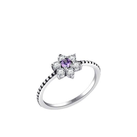 Luxurious Sterling Silver Ring with Purple Zircon for Women - European and American Design