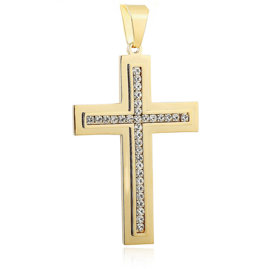 Zircon Latin Cross Titanium Steel Pendant for Men