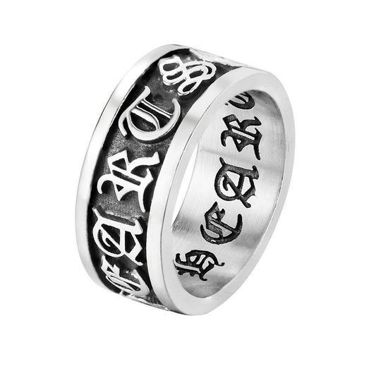 Relief Gothic Text Grooved Titanium Steel Ring for Men