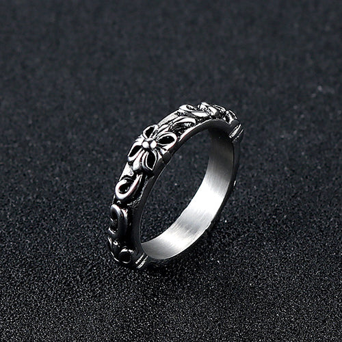 Retro Punk Couples Titanium Steel Cross Flower Ring - Korean Fashion Jewelry for Men