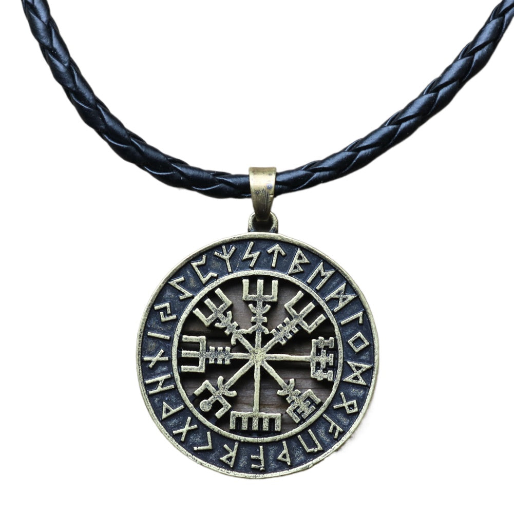 Viking Compass Odin Logo Necklace - Nordic Runavon Metal Pendant