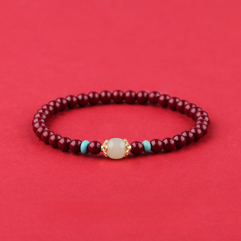 Fidelity Purple Gold Sand Bracelet with Cinnabar and Hetian Jade Transfer Bead