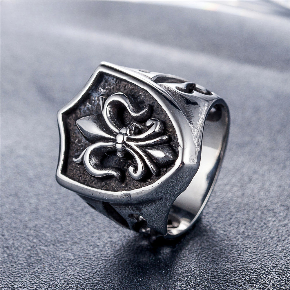 Children Flower Pattern Shield Titanium Steel Ring for Men