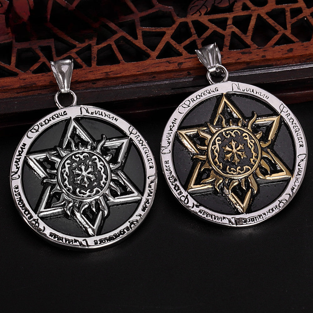 Hexagonal Lotus Flower Round Shape Titanium Steel Necklace for Men