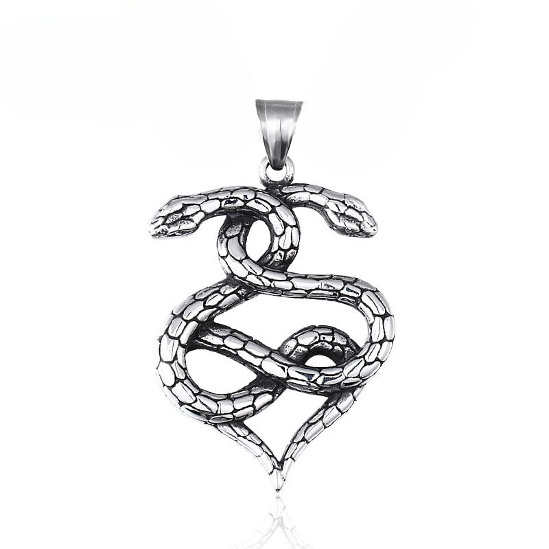 Vintage-Inspired Men's Titanium Steel Snake Pendant - Retro European and American Design