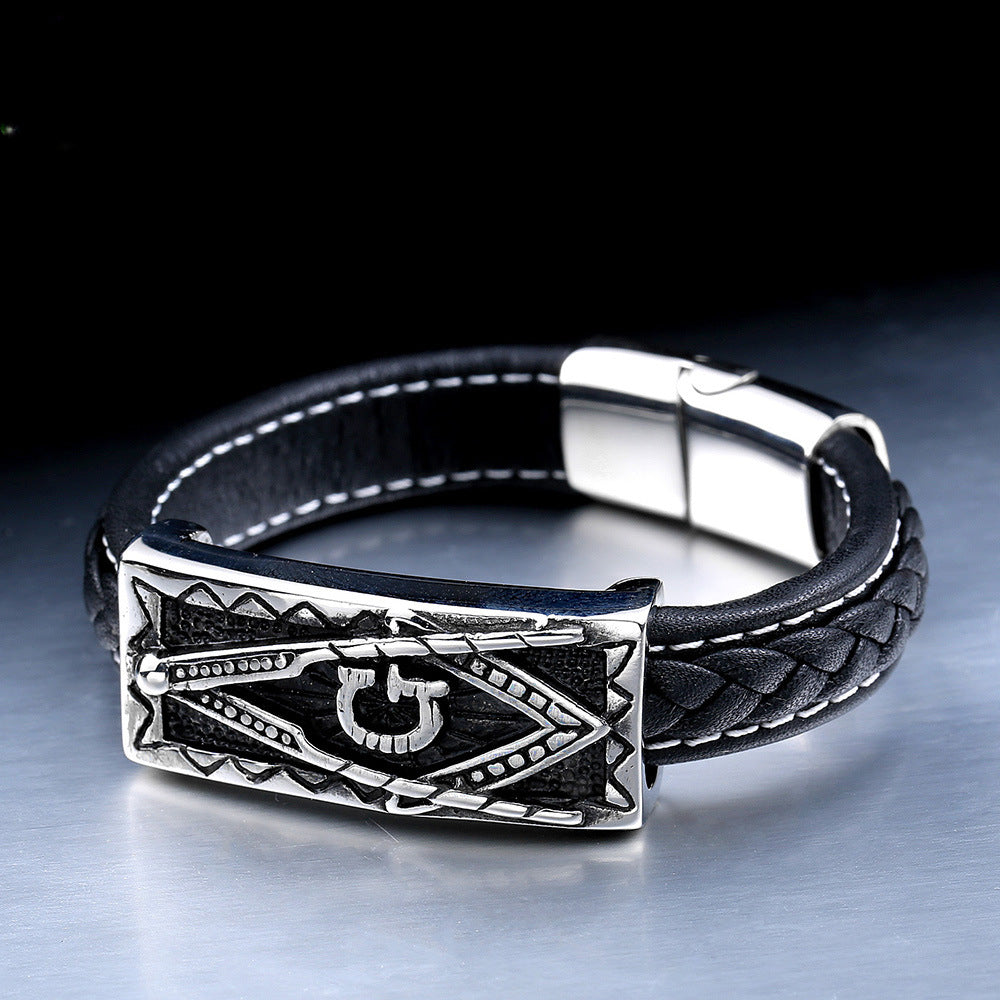 Masonic Leather Bracelet for Men - Retro Titanium Steel Fashion Accessory