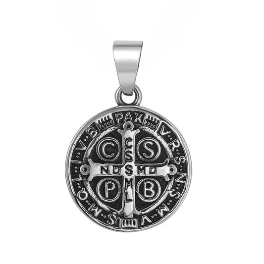 Exorcism Cross Round Disk Titanium Steel Pendant for Men