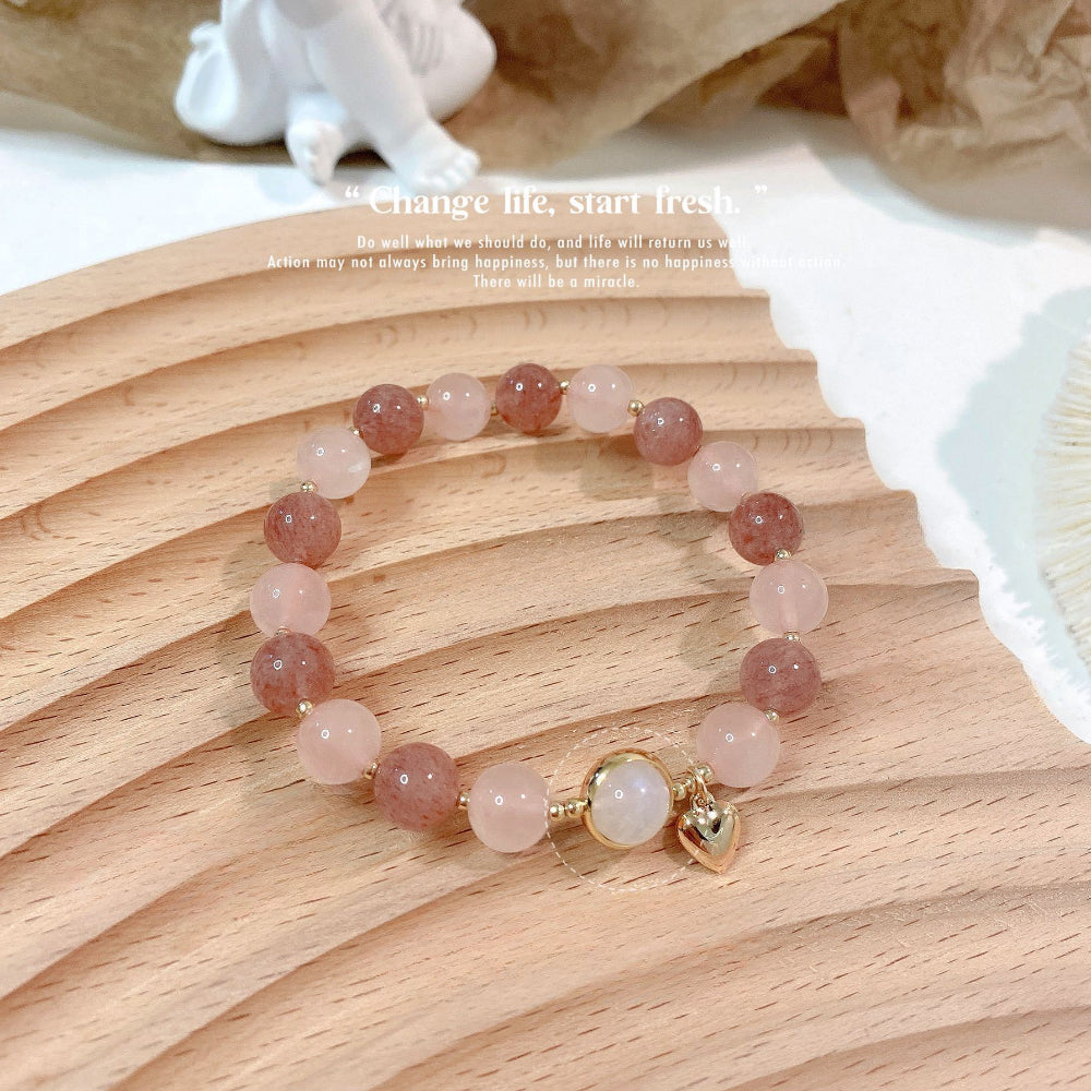 Strawberry Crystal Moonlight Stone Bracelet - Sterling Silver