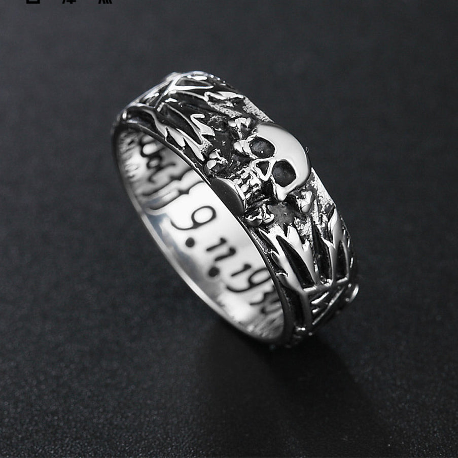 Halloween Carved Skull Lettering Titanium Steel Ring for Men