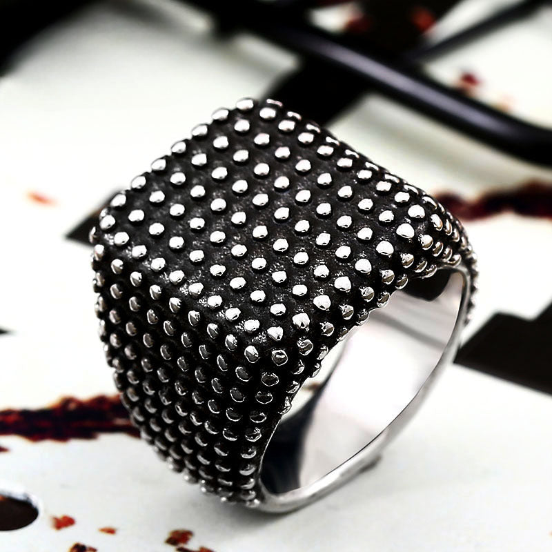 Retro Personalized Stainless Steel Men's Polka Dot Ring - Wholesale European and American Trade