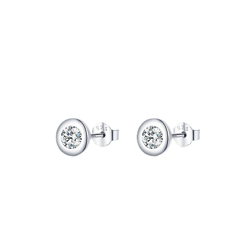 Sterling Silver Small Round Zircon Earrings for Women