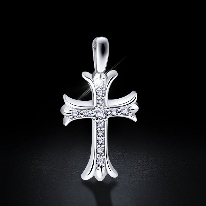 Zircon Latin Cross Flower Titanium Steel Pendant for Men