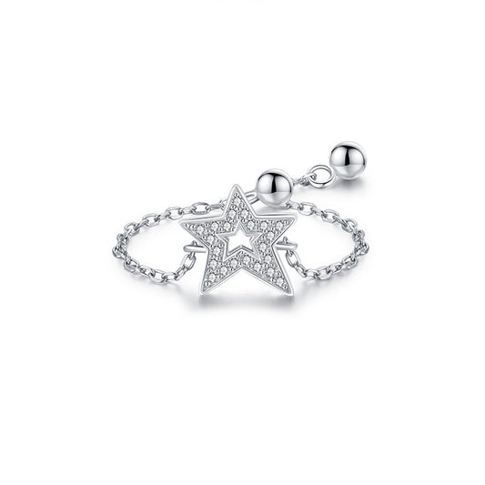 S925 Sterling Silver Adjustable Star Ring for Women, Elegant and Unique Design, Fashionable Japanese Jewelry