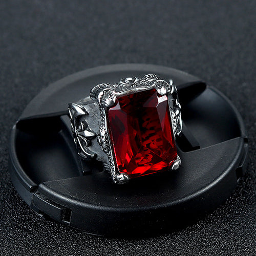 Stylish Retro Punk Ruby Titanium Steel Ring for Men - European and American Fashion