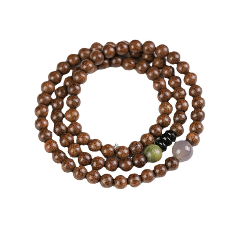 Golden Silk Sandalwood Beaded Bracelet with Small Female Student Buddha Beads