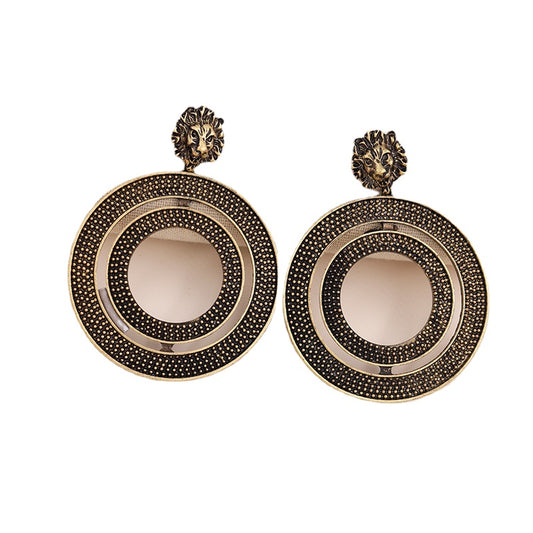 Regal Lion Head Earrings with Metal Texture - Vienna Verve Collection