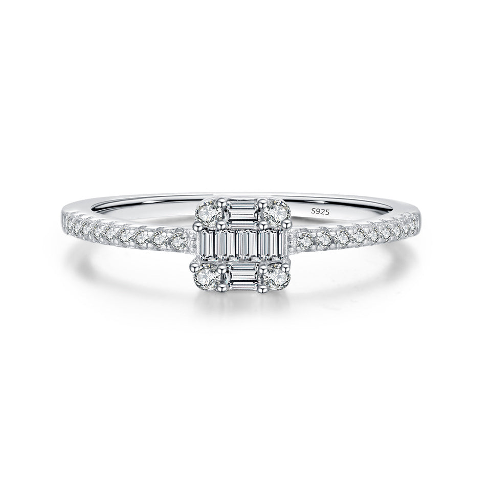 Small Fresh and Simple Stacked Zircon Sterling Silver Ring Set for Women