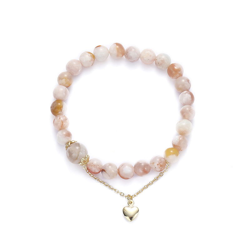 Naturally Unique Agate Flower Bracelet, 14K Gold-plated Heart Design