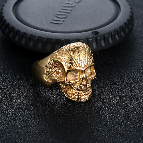 Titanium Steel Retro Punk Skull Ring for Men - European and American Religious Totem Design