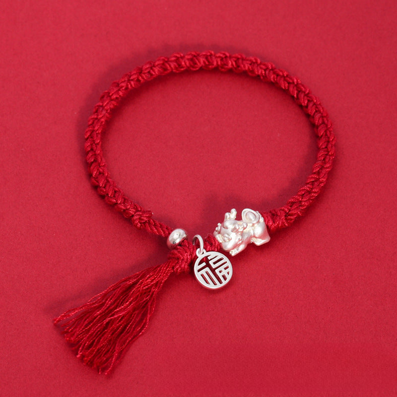 Blessed Love Sterling Silver Lucky Pixiu Red Rope Bracelet