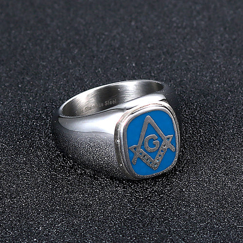 Customizable Stainless Steel Freemason Logo Ring - Retro Men's Jewelry for Stylish Individuals in Europe and America