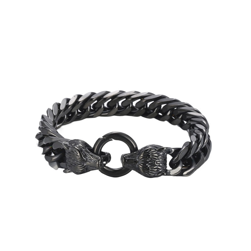 Punk-Inspired Stainless Steel Wolf Head Bracelet for Men - European and American Trend Design