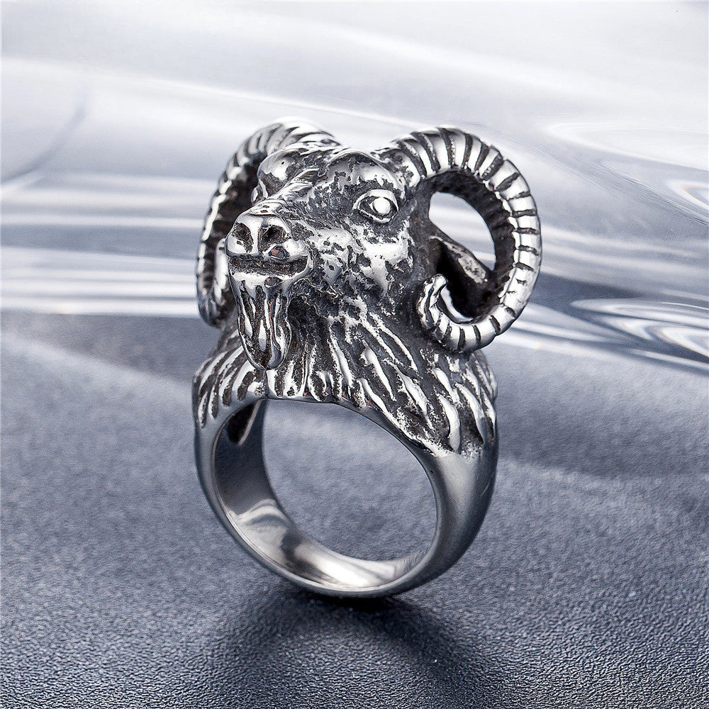 Domineering Goat Head Titanium Steel Ring for Men