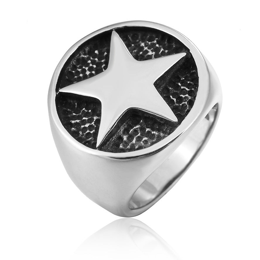 Retro Five Pointed Star Titanium Steel Ring for Men