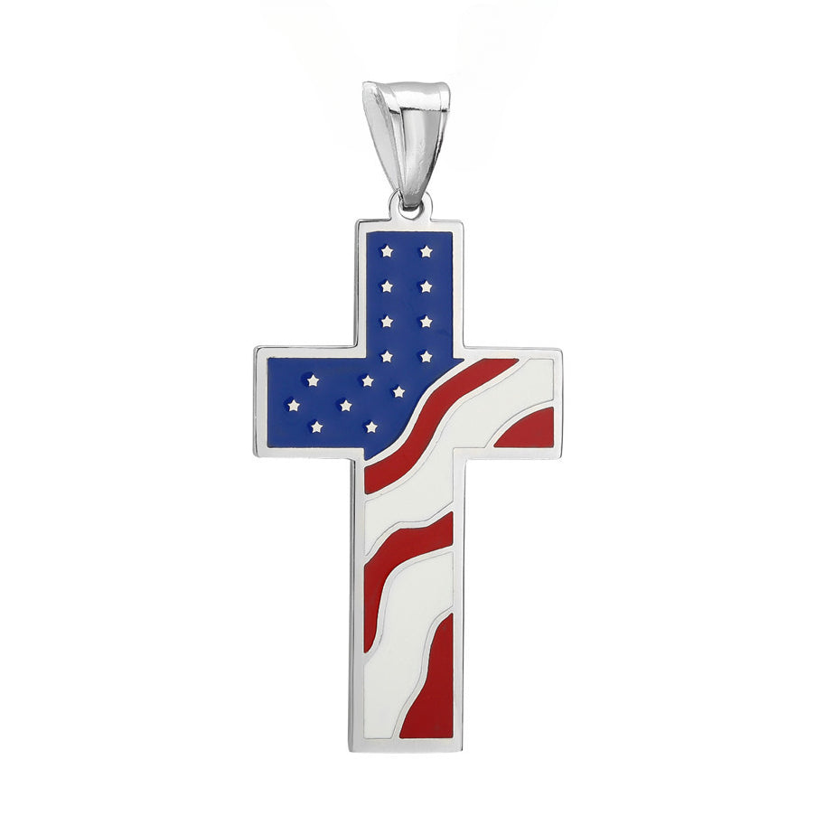 American National Flag Latin Cross Titanium Steel Pendant for Men