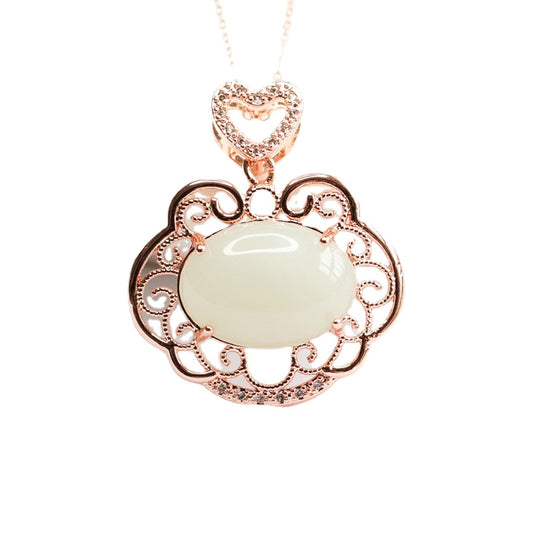 Hetian Jade Ruyi Cloud Hollow Love Zircon Necklace