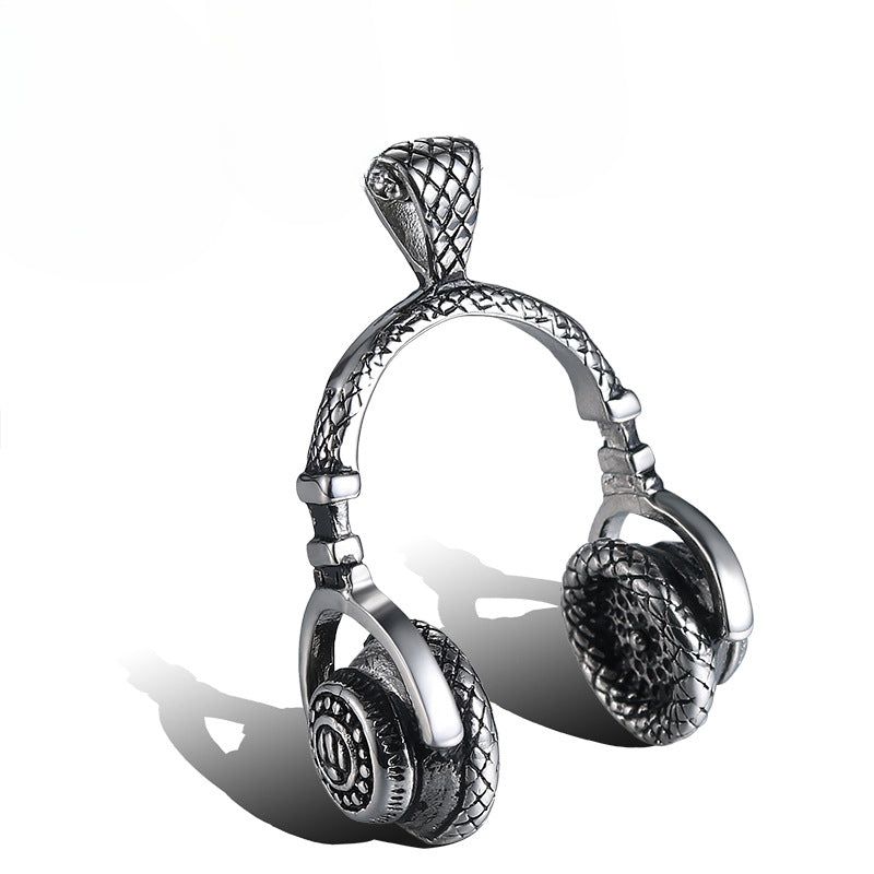 Trendy Rock-Inspired Titanium Steel Earphone Pendant Jewelry for Men and Women