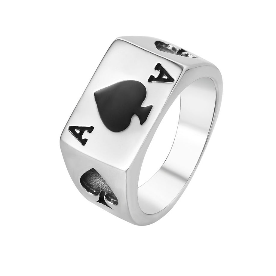 Men's Titanium Steel Spade Playing Card Ring