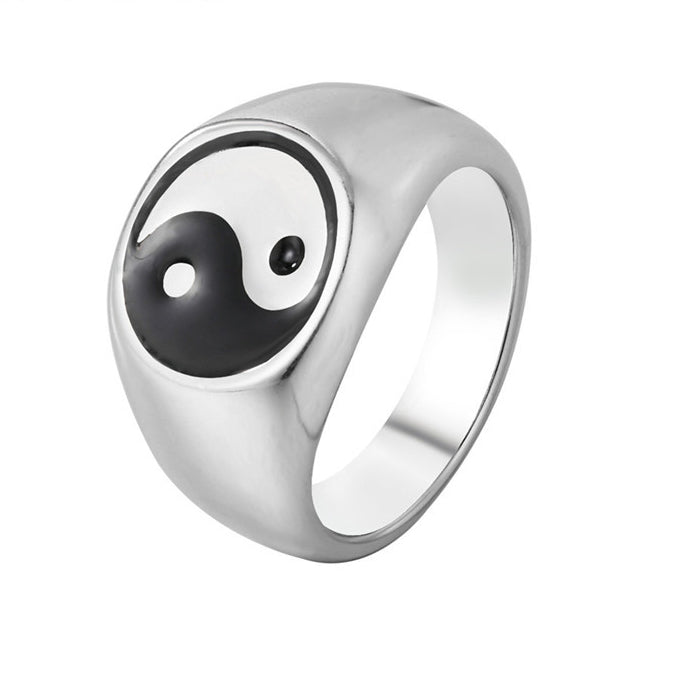 Black and White Yin Yang Men's Titanium Steel Ring - Wholesale Jewelry for Foreign Trade