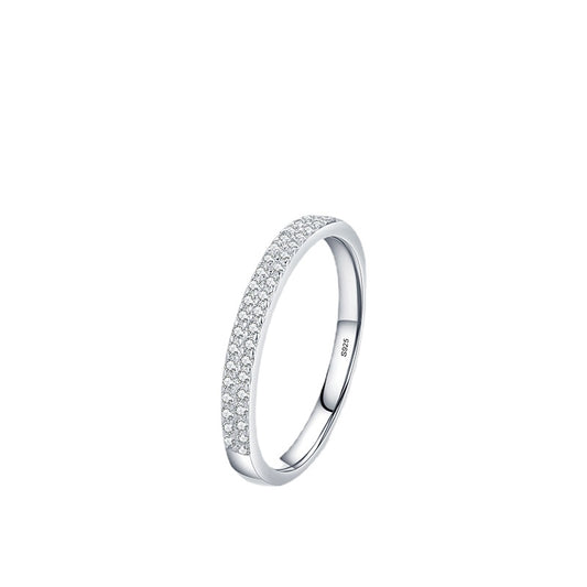 Dainty Sterling Silver Double Row Zircon Ring - Size 5-9