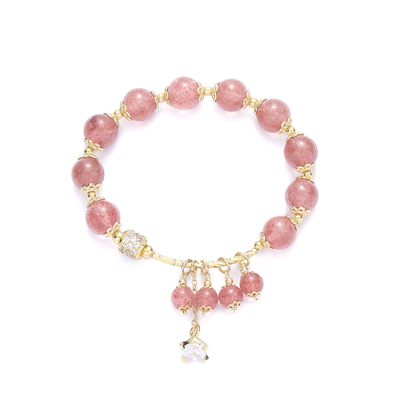 Pink Beauty Strawberry Crystal Sterling Silver Bracelet for Women