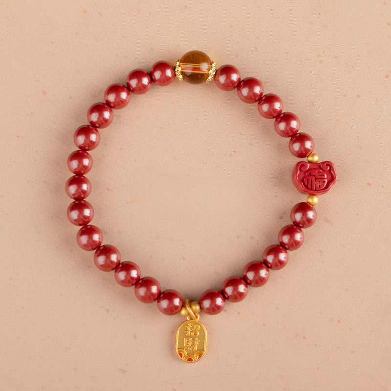 Fortune's Favor Sterling Silver Bracelet with High-Content Cinnabar and Rock Crystal