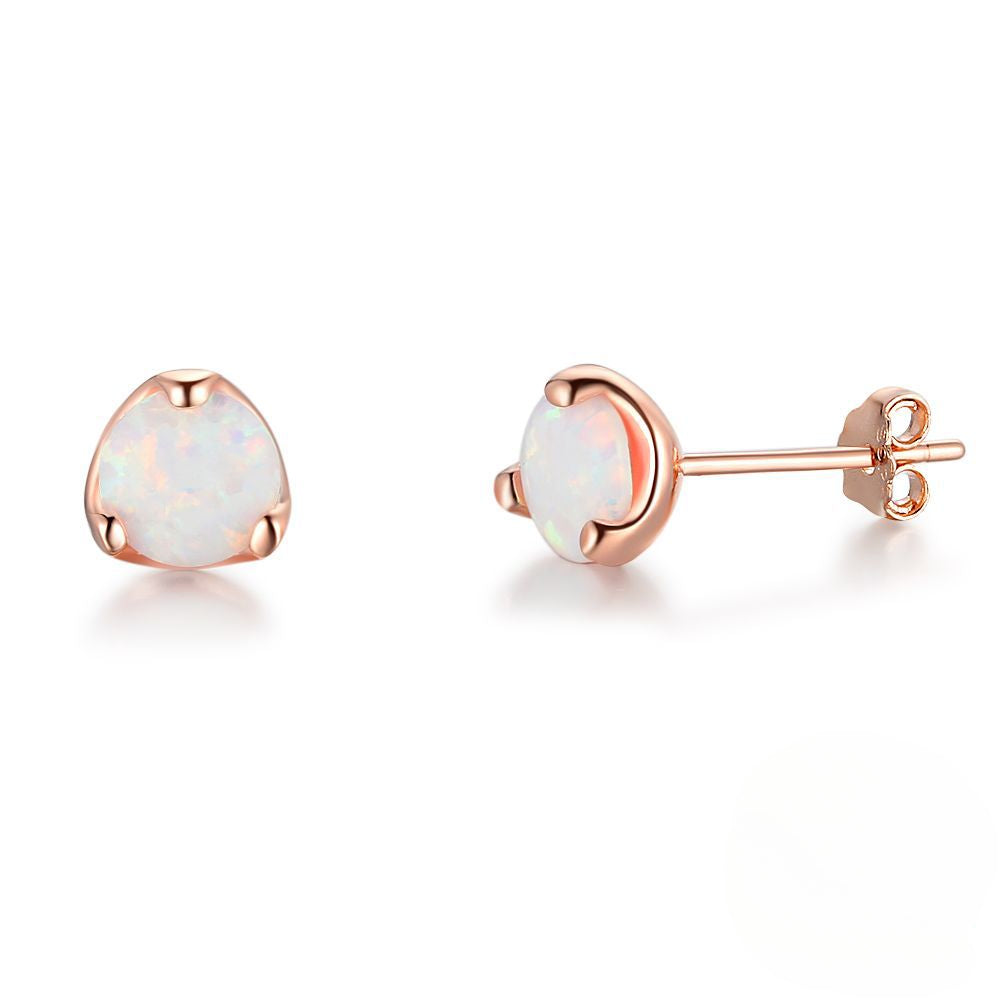 Creative Three Claw Round Opal Sterling Silver Stud Earrings