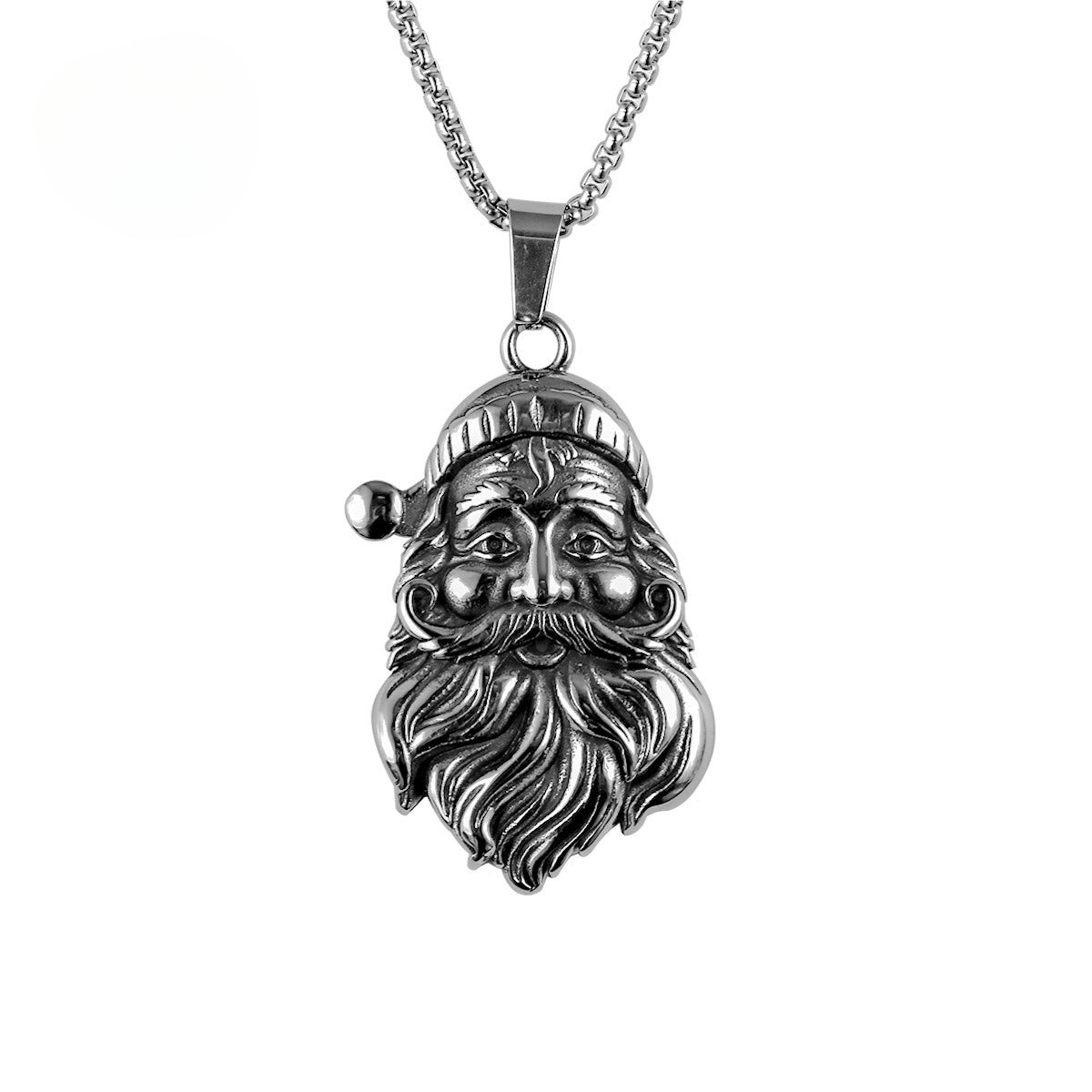 Retro Santa Pendant Necklace in Titanium Steel - Personalized Hipster Jewelry for Men