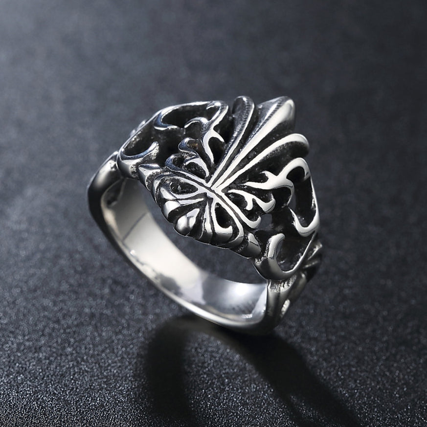 Hollow Childern Flower Titanium Steel Ring for Men