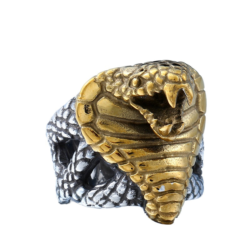 Titanium Steel Cobra Ring for Men - Gothic Punk Jewelry, Bold Domineering Design, Sizes 7-13