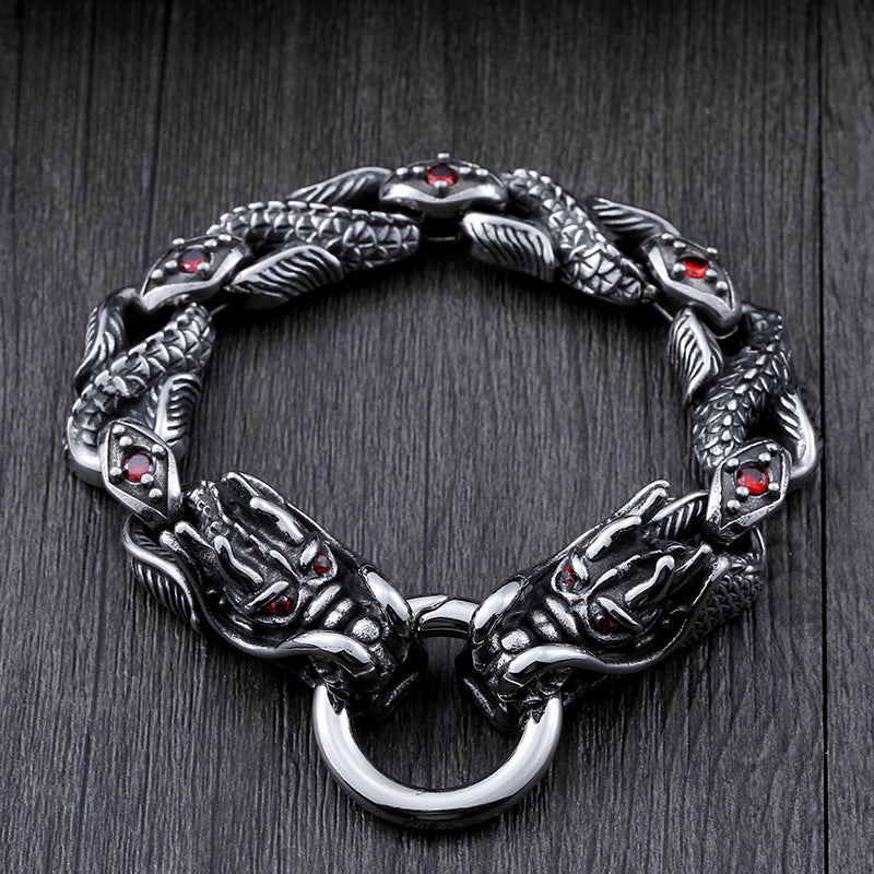 Titanium Steel Dragon Gem Bracelet for Men - Retro Fashion Jewelry Wholesale