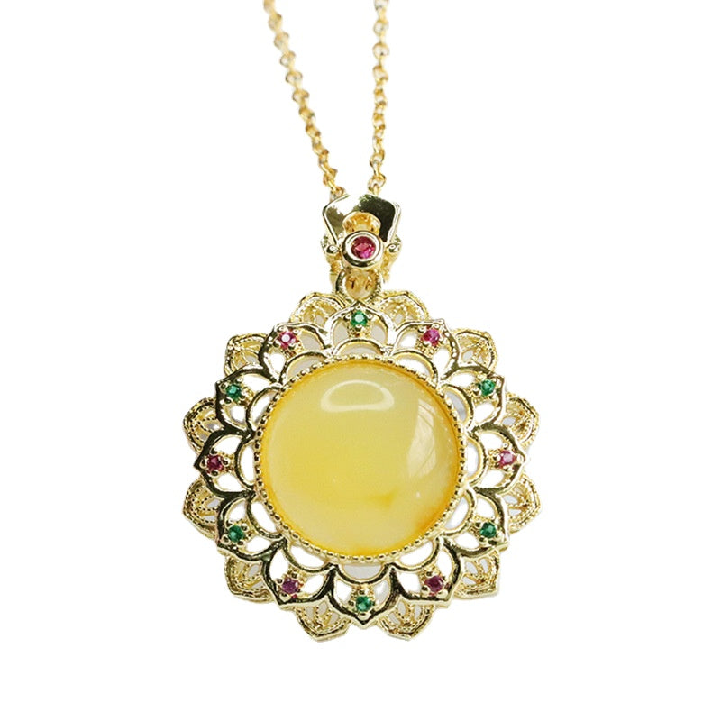 Sunflower Hollow Amber Pendant Necklace - Fortune's Favor