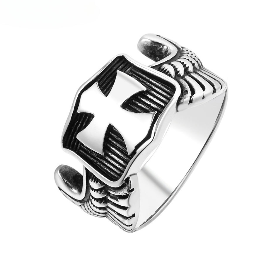 Iron Cross Medal Wings Titanium Steel Ring for Men