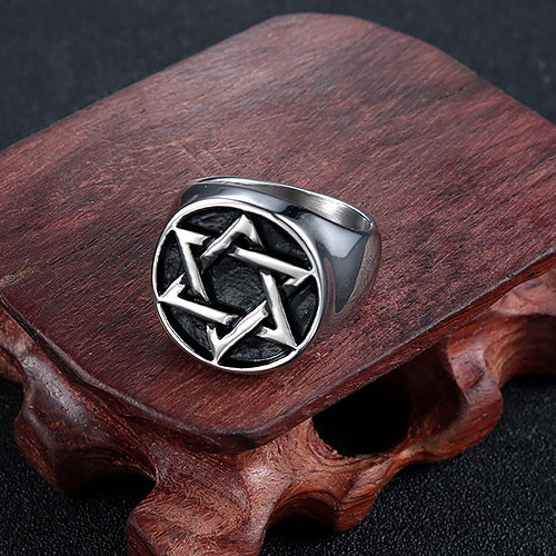 Hexagram Titanium Steel Ring for Men - Retro Punk Personalized Jewelry